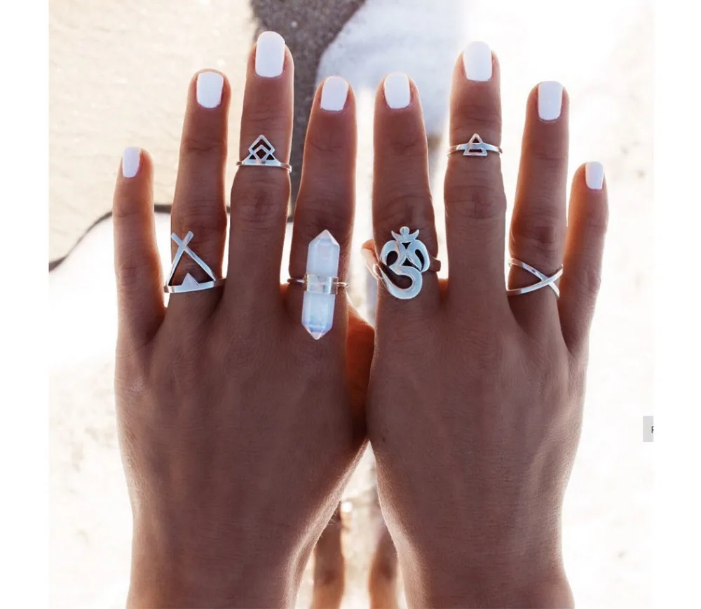 

6 Pcs/set Fashion Vintage Gem Stone Turkish Knuckle Nail Midi Ring Set Hollow Rhinestone Women Bohemian Jewelry anillos mujer