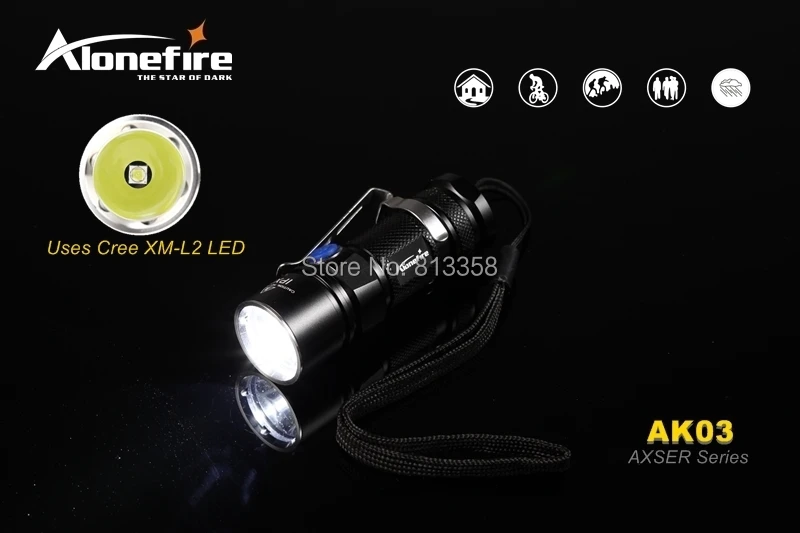 AloneFire классический AK03 AXSER серии CREE XM-L2 светодиодный 3 режима Легкий Мини светодиодный фонарик факел