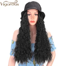 Активная наружная шапка парик волнистые волосы с черным ведро шляпа длинные парики из искусственных волос с прикрепленными волос ведро шляпы парики