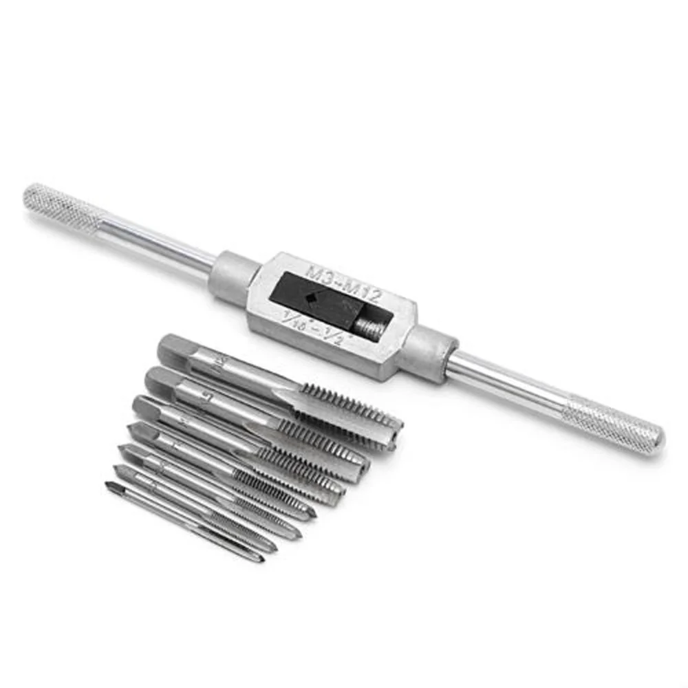 

8pcs Hand Screw Thread Metric Plug Tap Set M3 M12 Adjustable Tap Wrench Workshop Equipment Hand Tools