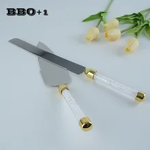 Набор из 2шт золотых ножей для торта, лопата для пиццы, инструменты, свадебные очки, Кристальные вечерние, подарок из нержавеющей стали, Элегантная Посуда для пиццы