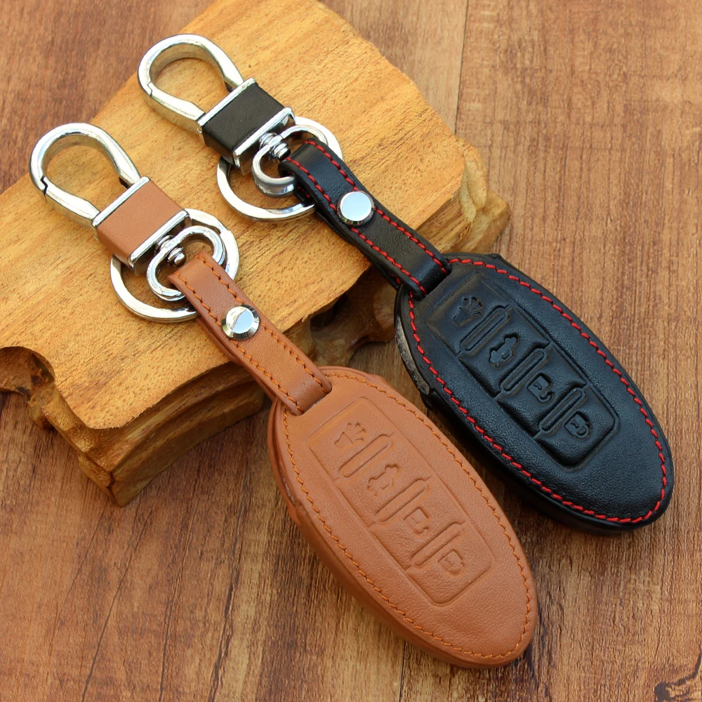

Car Genuine Leather Remote Control Car Keychain Key Cover Case for Nissan Tidda Livida X-Trail T31 T32 Qashqai Teana March Juke