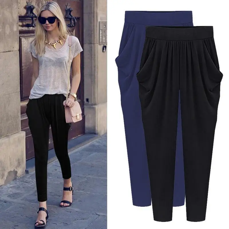 

Women Summer Plus Size Pants 2019 Fashion High Waist Harem Pants Elastic Waist Pockets Casual Trousers Streetwear Pants's Women