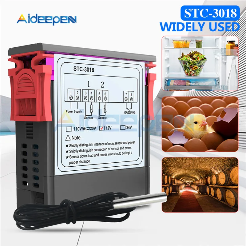 

STC-3018 12V 24V 110V 220V Dual Digital Temperature Controller C/F Thermostat 10A Relay Thermoregulator Heating Cooling Switch