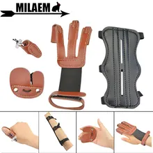 1Set Archery Arm Guard Finger Guard Kit 3Finger Gloves Protection Gear Bow And Arrow Outdoor Sports Hunting Shooting Accessories mayitr black 4 adjustable straps archery arm guard shooting bow string arm protector gear for hunting training protection