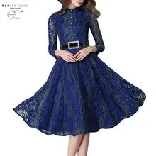 ElaCentelha Brand Dress Summer Women Hihg Quality Lace Hollow Out Contrast Color Dress Casual Full Sleeve Women’s Long Dresses