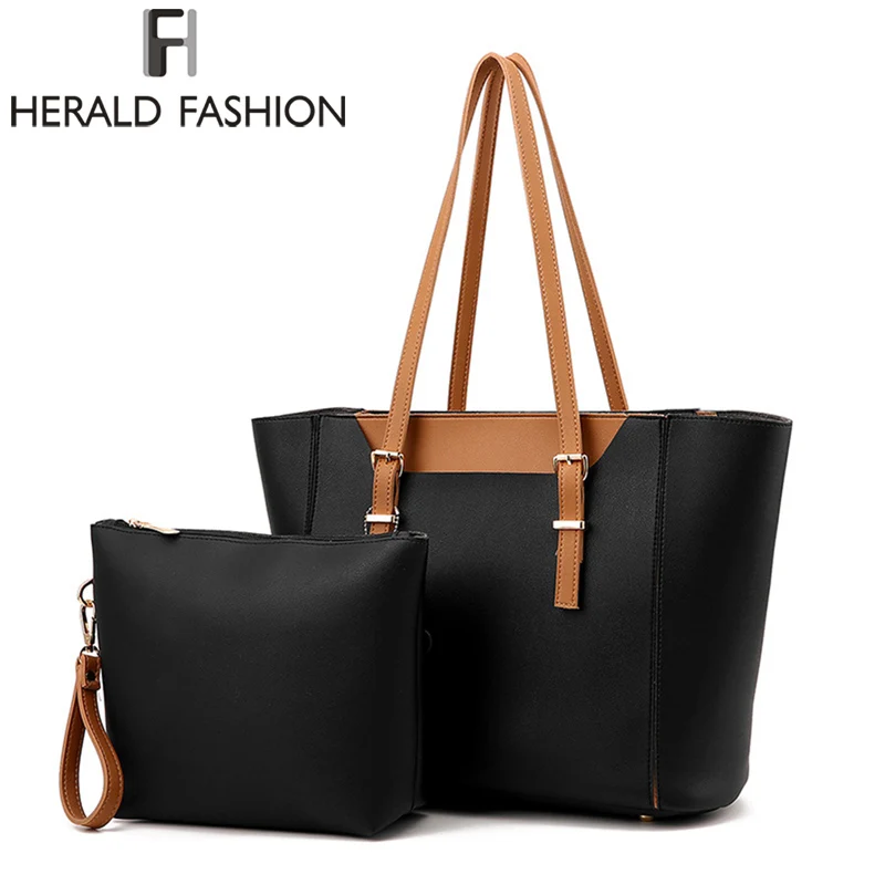 

Herald Fashion Large Capacity Women 2pcs Composite Bag Quality Leather Female Shoulder Bag Casual Tote Bags Lady's Messenger Bag