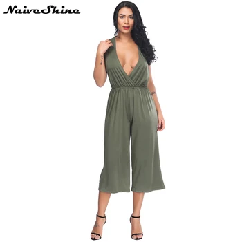 

Naive Shine 2018 Summer Wide Leg Rompers Womens Jumpsuits Vintage Sleeveless Backless Casual Plus Size Loose Overalls Paysuits