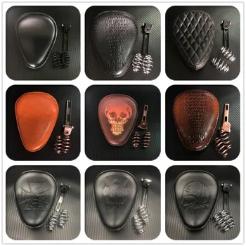 

Leather Motorcycle 3" Spring Solo Bracket Seat For Harley Chopper Bobber Custom