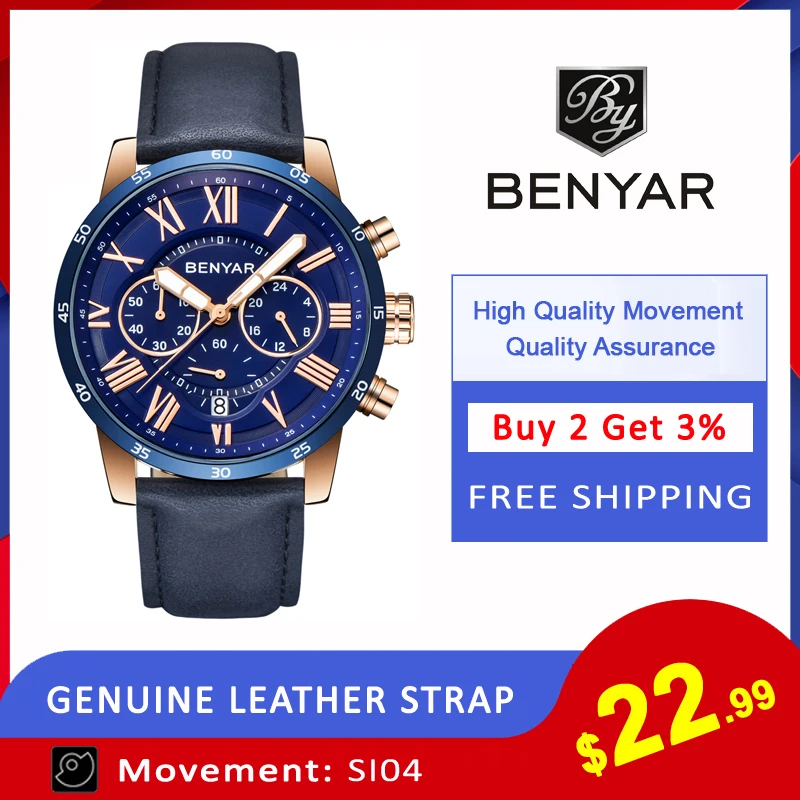 Benyar Watches Men Luxury Brand Quartz Watch Fashion Chronograph Sport Reloj Hombre Clock Male-2
