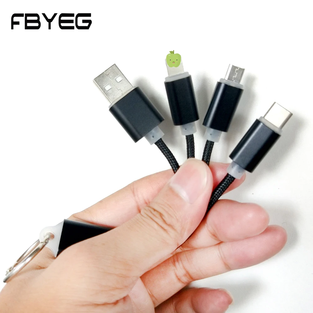 FBYEG 3 في 1 كابل يو اس بي المفاتيح المحمولة المصغّر usb نوع C متعددة كابل الشاحن ل xiaomi huawei mini المحمولة كابل قصير