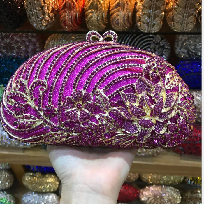 Modern Purple Flowers Handbags for Women Chain  