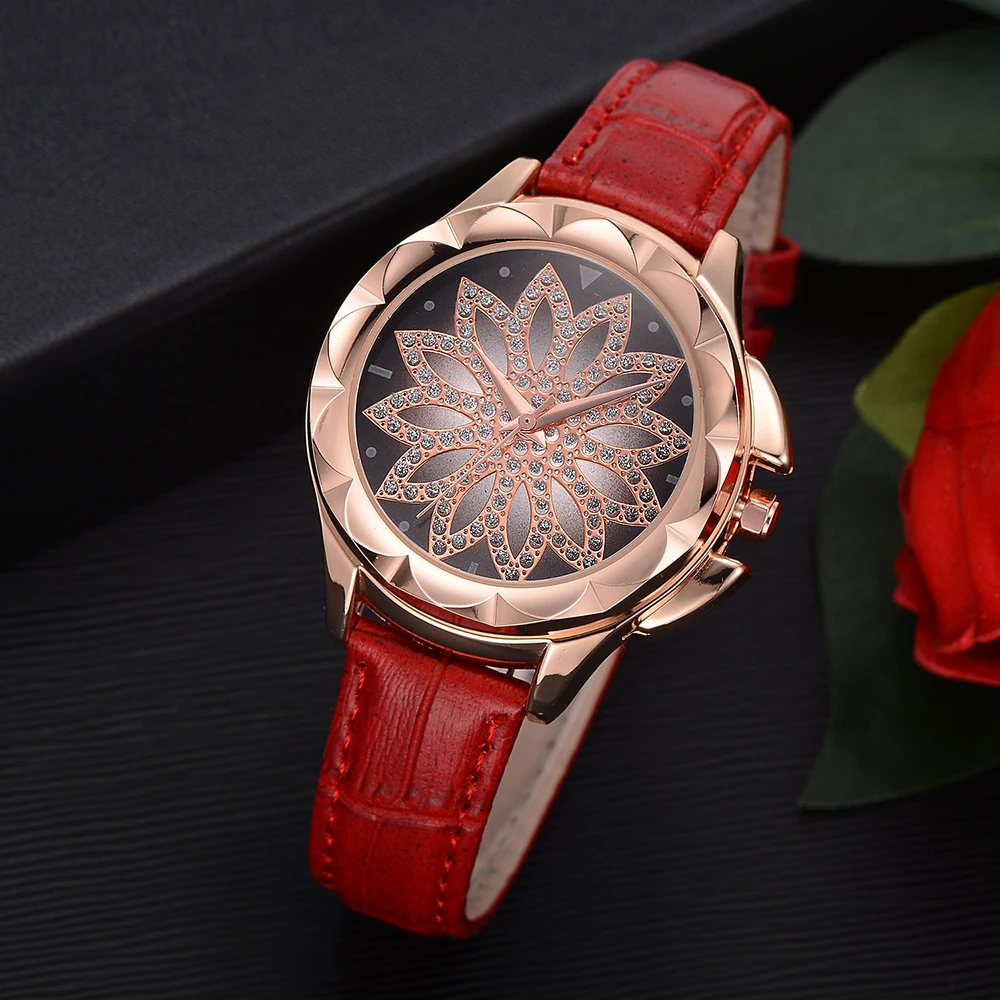 

Rose Gold Women Elegant Wristwatch New Fashion Casual Ladies Watches Rhinestone Leather Strap Quartz watches girl gift clock