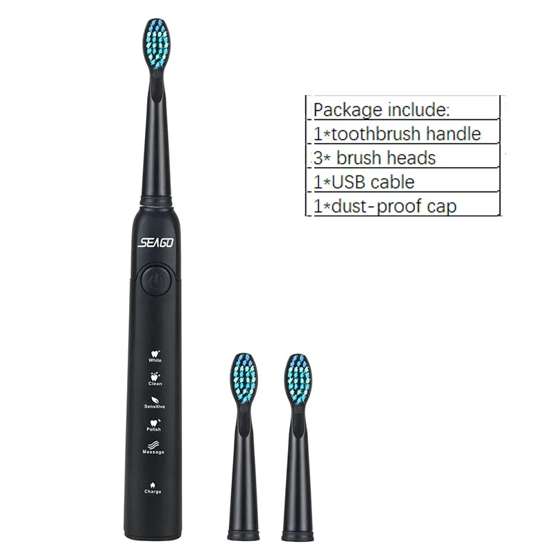Seago USB перезаряжаемая электрическая зубная щетка с умным таймером, звуковая зубная щетка с 5 опциональными режимами, массажер для ухода за зубами, подарки - Цвет: 300