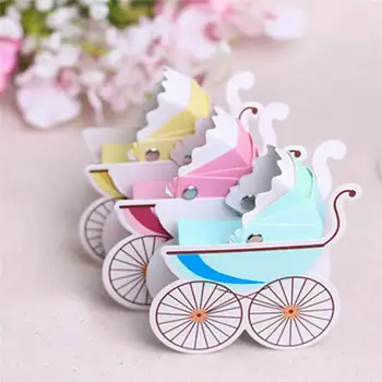 

50 pcs Creative Paper Candy Box Stroller Shape Baby Shower Kids Birthday Party Christening Baptism Gifts Wedding Candy Box