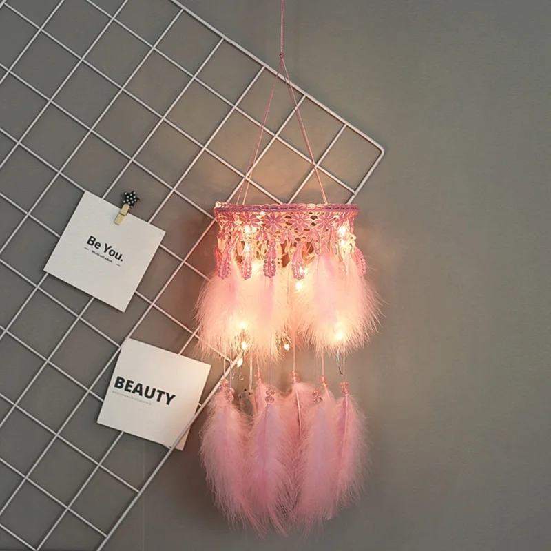 

Novelty Dream Catcher LED Dream Catcher Cloud Feather Dreamcatcher Girl Baby Room Decor wall hangings nordic wind chimes