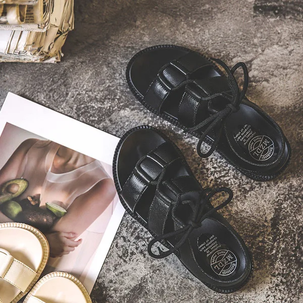 Гладиаторские сандалии для женщин летние пляжные сандалии из натуральной кожи sandalias mujer дамы footware Рим Стиль chaussures femme черный - Цвет: Черный