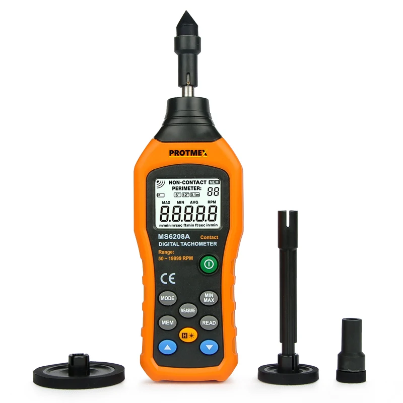 

Contact-type Digital Tachometer 50-19999RPM High Performance Revolution Meter with Data Logging Backlight m/min m/sec ft/min