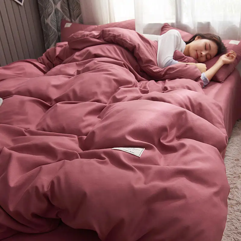 Type 5 Льняное Постельное белье King size, роскошная хлопковая постельное белье, однотонный пододеяльник, простыня, наволочка, розовый и серый цвета, постельные комплекты - Цвет: Type 5