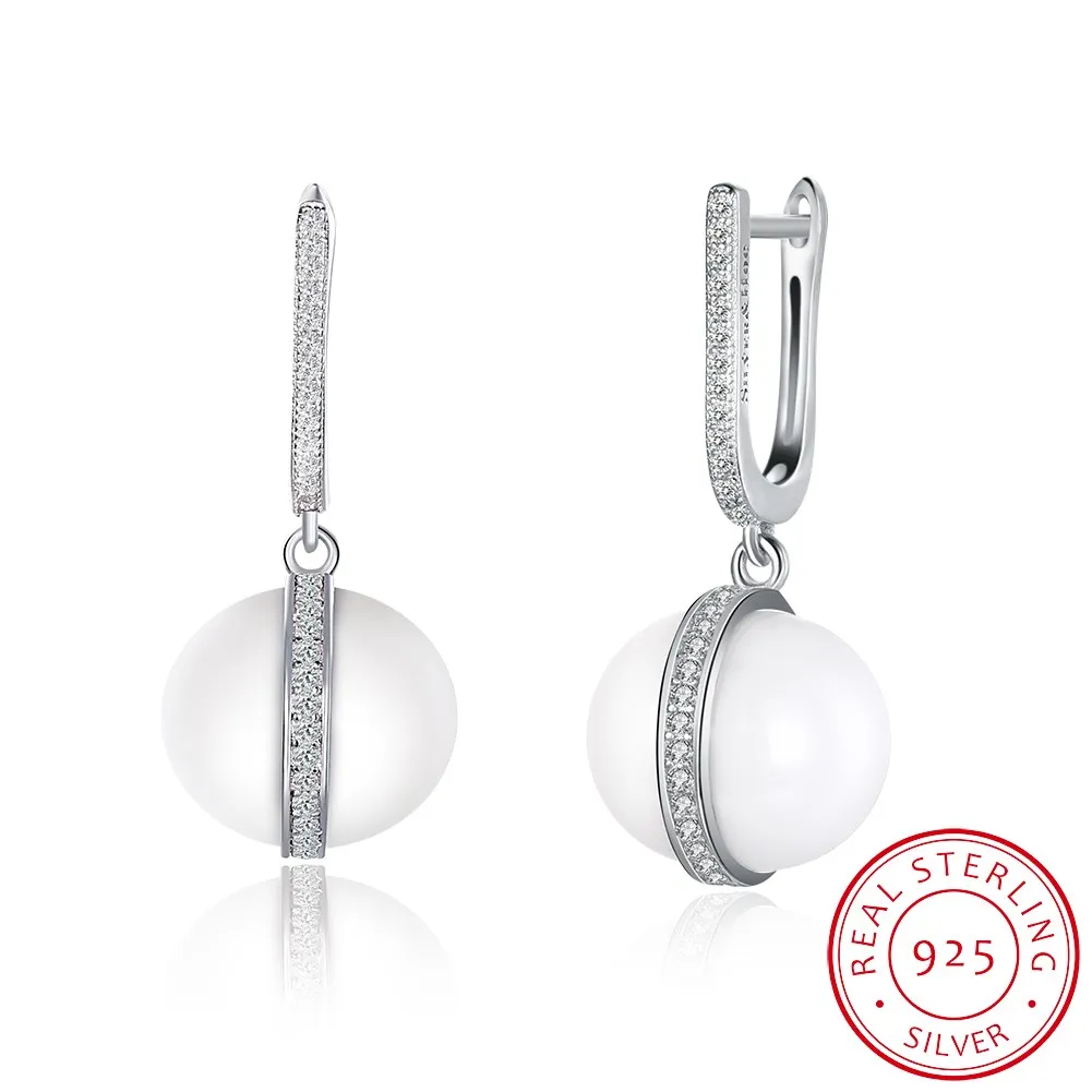 

Fashion 100% 925 Sterling Silver Drop Earrings Cute Spherical Earrings Ceramic Inlaid Zircon Jewelry Women Earrings Lady Gift