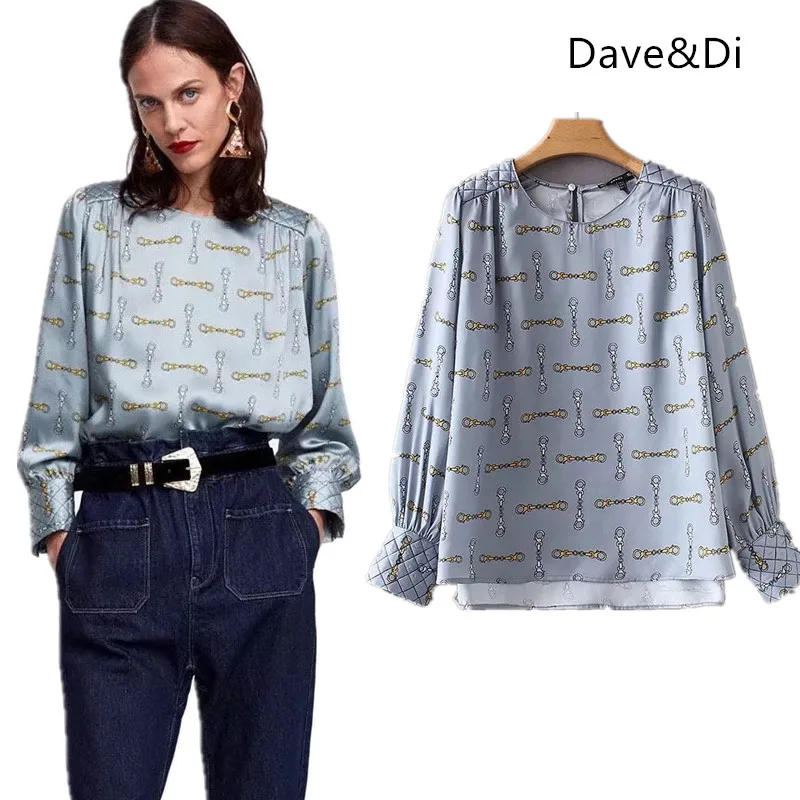 Dave &amp Di женская блузка кимоно принт цепи o-образным вырезом Блузы mujer de moda рубашка