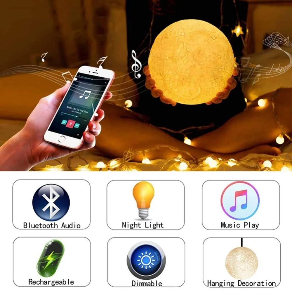 3D Print Moon Lamp Rechargeable Night Light RGB Color Change Touch Switch Bedroom 3D lunar Moon Lamp Home Decor Creative Gift