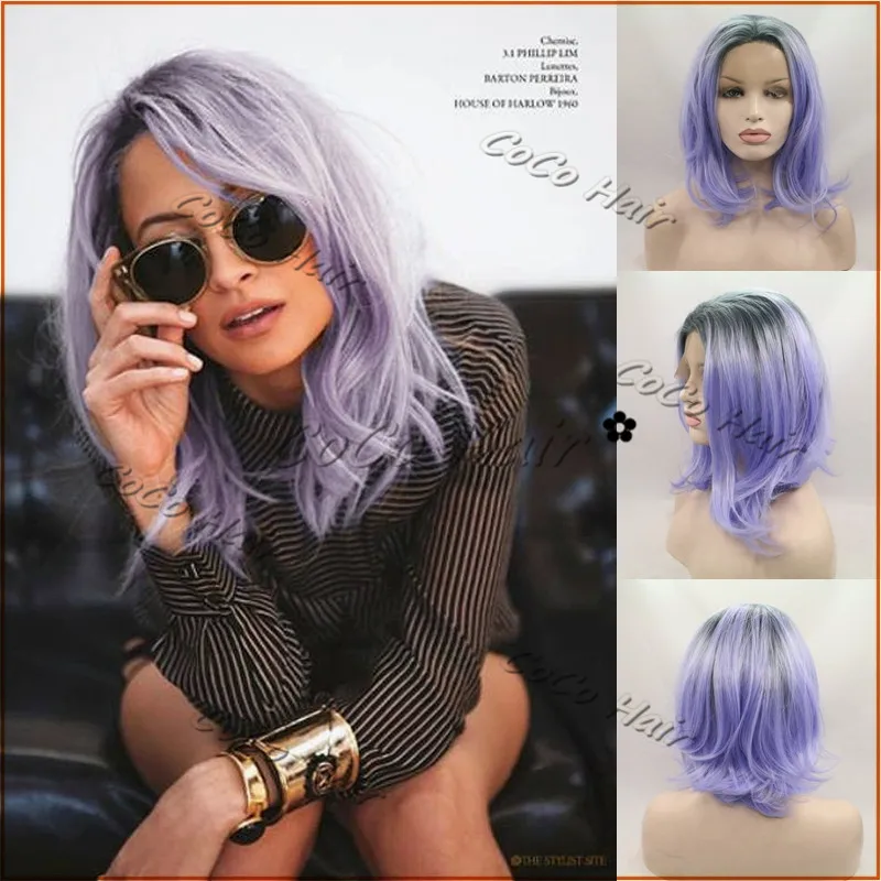 Beautiful Ombre Purple Bob Wig Middle Part High Quality Heat
