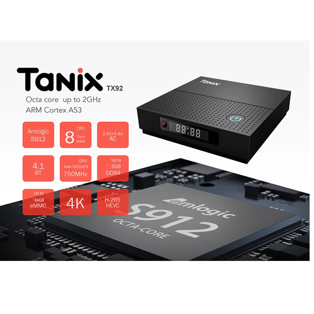 ТВ приставка Tanix TX92 на Android 7 1 Восьмиядерный процессор Amlogic S912 ОС 2 Гб 3 ГБ 32 64 Bluetooth 4 K