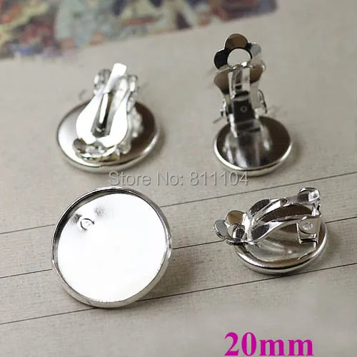 

20mm New Silver tone Plated Blank Bases Round Bezel Cabochon Settings Clip Earrings Blank Findings Wholesale
