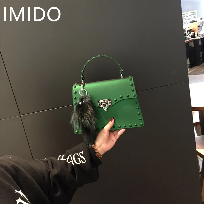 

IMIDO 2019 New Brand Oblique Luxury Lady Designer Jelly Small Square Section Joker One Shoulder PU Leather Tote Fashion Casual