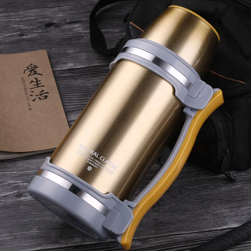 Термосы с большой емкостью 2L/2.8L термос из нержавеющей стали для путешествий чайник для кофе изолированный чайник открытый стакан Hikin - Цвет: Золотой