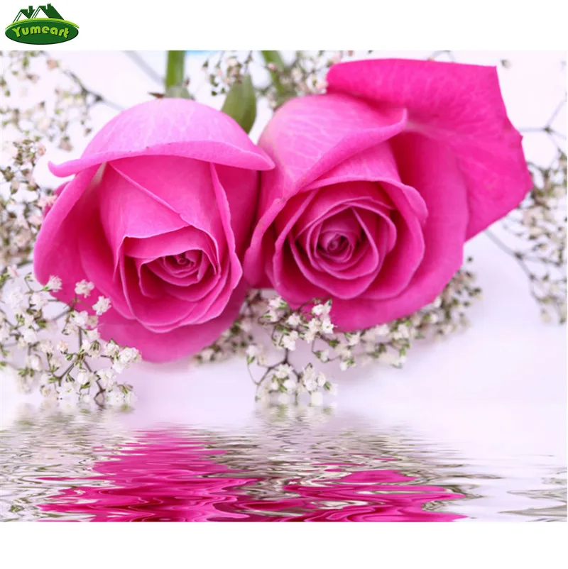

3D DIY Pink Paint Pink Diamond Couture Beautiful Flowers Embroidery Diamond Double Room Decorate Rhine Stone Mosaic Wall Sticker