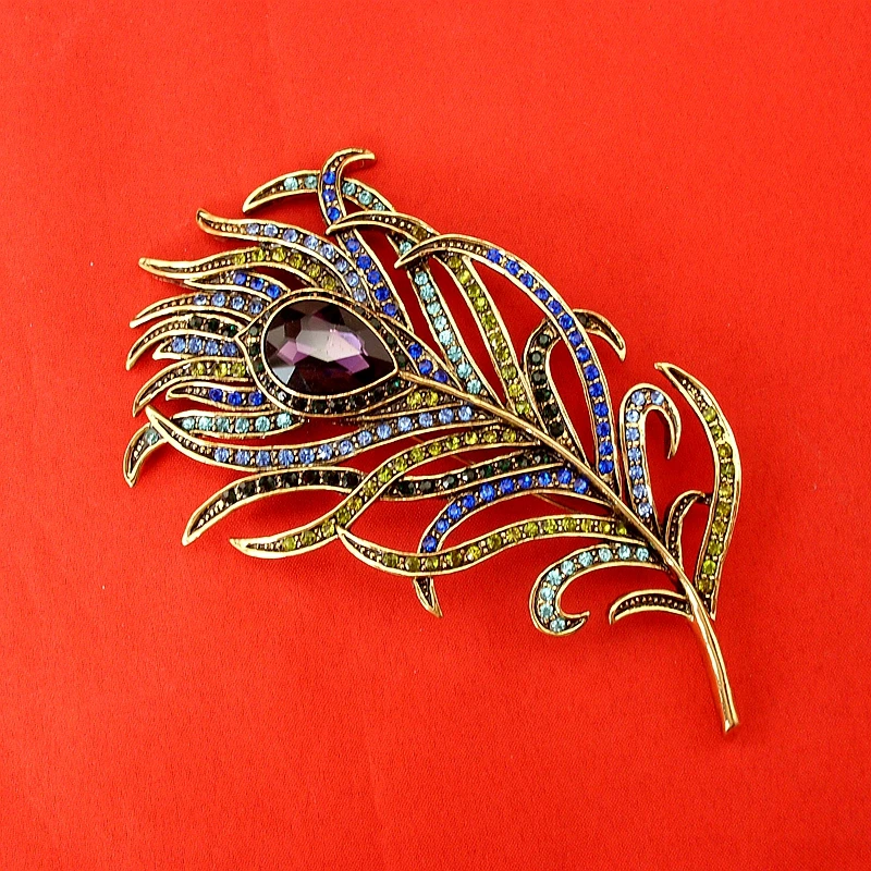 Новое прибытие большой женские винтажные перо Бронзовый Брошь Pin Античное золото