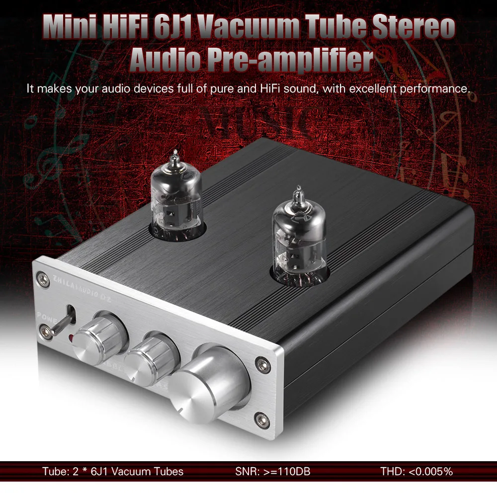 Мини HiFi 6J1 вакуумная трубка стерео аудио Предварительный усилитель буфера предусилителя алюминиевый сплав с адаптером питания