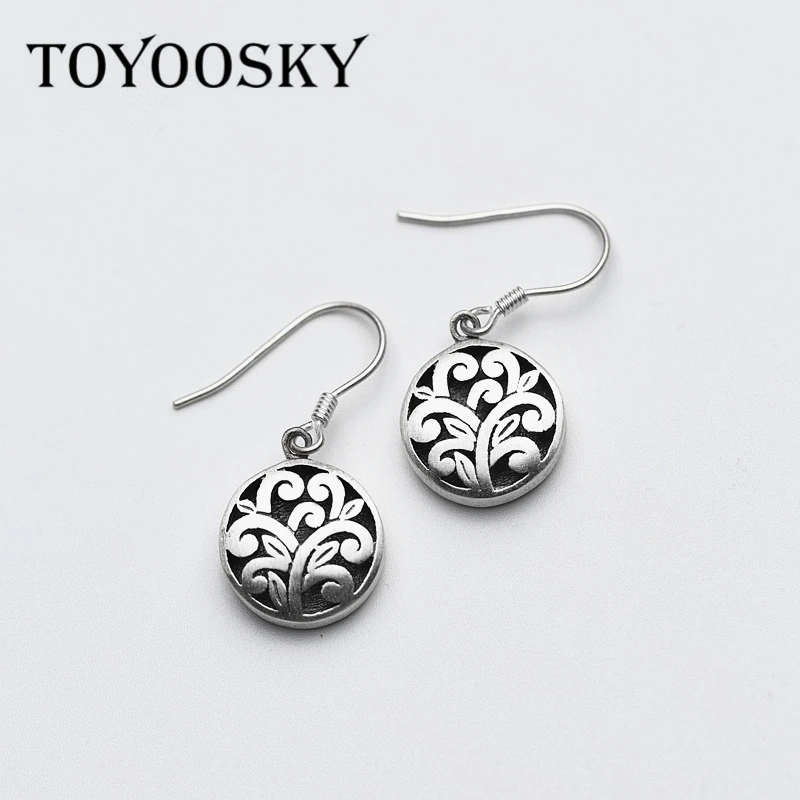 

Unique Thai Silver Flower Shaped Drop Earrings Real 925 Silver Jewelry Dangling Earring for Women Accessories Gifts