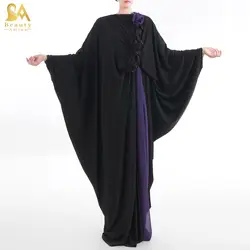 2019 шифон набивной длинный рукав для мусульманского праздника Рамадан Для женщин Лоскутная abaya Макси Размеры исламский платье Винтаж халат
