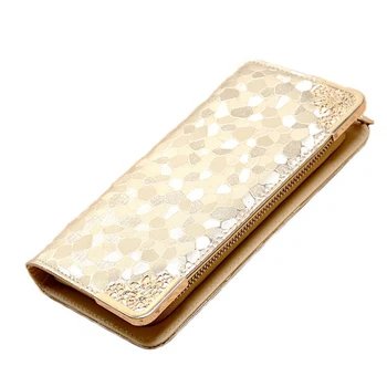

Stones Pattern Faux Leather Zipper Long Purse Ladies Wallet Embossed Hand Bag