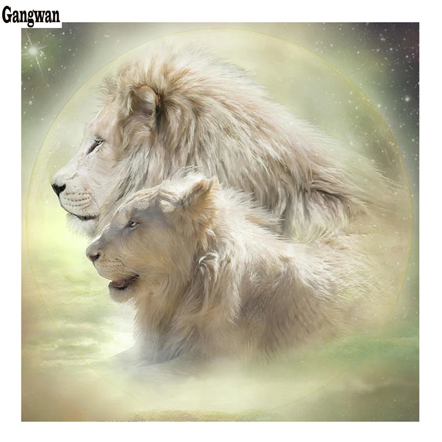 Male Lion and Lioness Diamond Painting Cross Stitch Full Diamond Embroidery Couple Lions Picture of Rhinestones mosaic Handwork