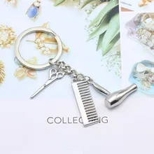 Simple Hair Tools Alloy Keychains Hairstylist Salon Graduation Gifts For Men Comb Scissors Dryer Key Ring Dropshipping