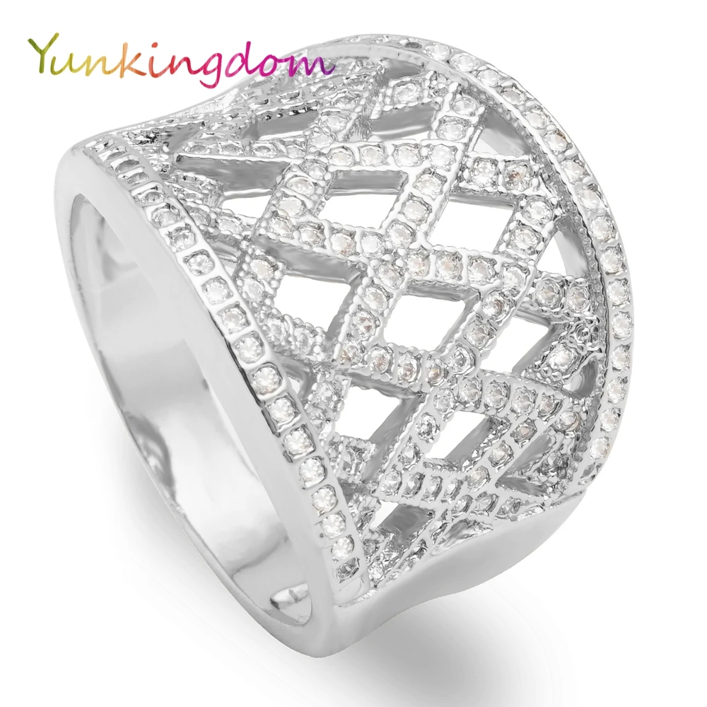 Yunkingdom full pave cz crystal rhinestone big rings for women OL style
