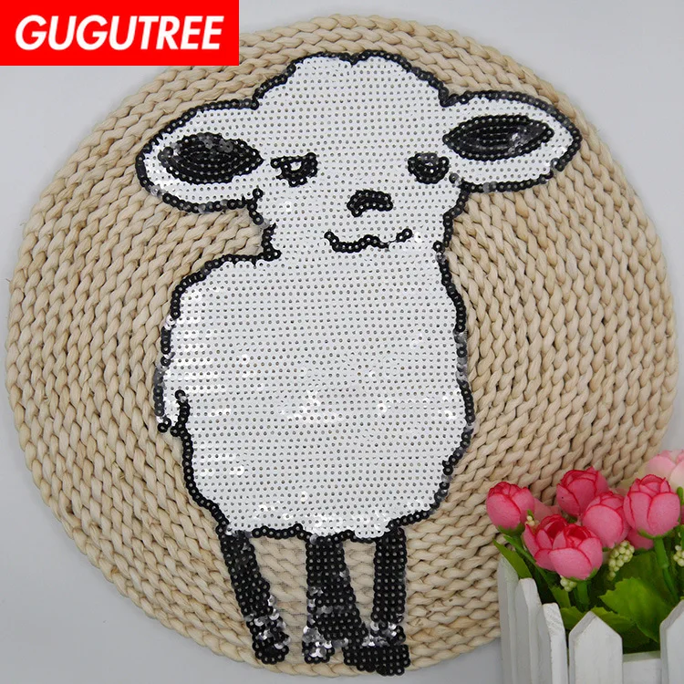 

GUGUTREE embroidery Sequins big sheep patches animal cartoon patches badges applique patches for clothing XC-480