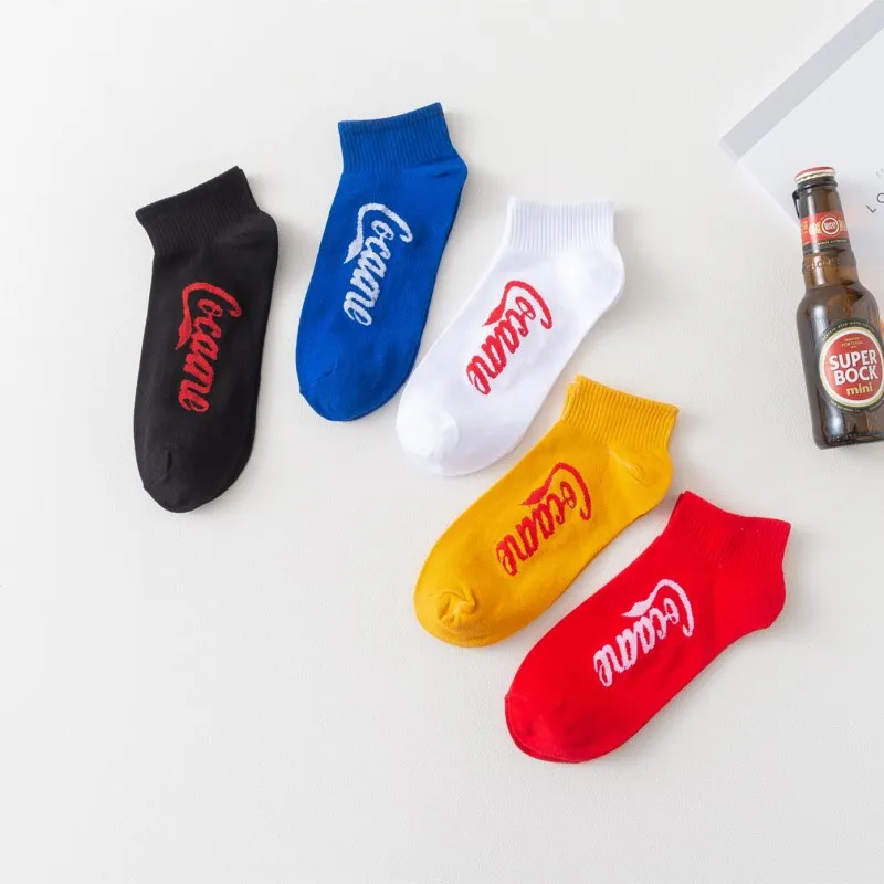 10 pcs = 5 pairs Men's Socks Trends Hip Hop Couple Socks Street Europe and America Low Help Boat Socks Men Cola socks