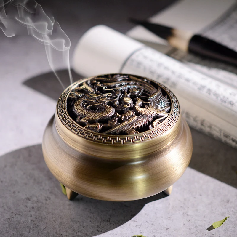 Dragon Phoenix Pure Copper Censer Incense Burner Home Furnishing