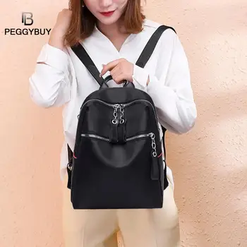 

NEW Women's Anti-theft Backpack Fashion Simple Solid Color School Bag Women Large Capacity Zip Handbag Oxford Cloth Knapsack