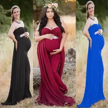 

Maternity Women Sleeveless Shoulderless Floor Length Photo Dresses Chiffon Pregnancy Belly Care Mermaid X-long Dresses
