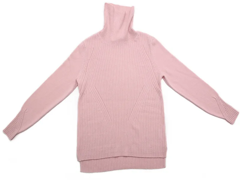  100%goat cashmere twill women's pullover sweater turtleneck irregular length loose wide unique slee