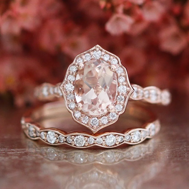 

Fine Oval Cut Ring Set Moissanite Engagement Ring Fan-diameter Ring