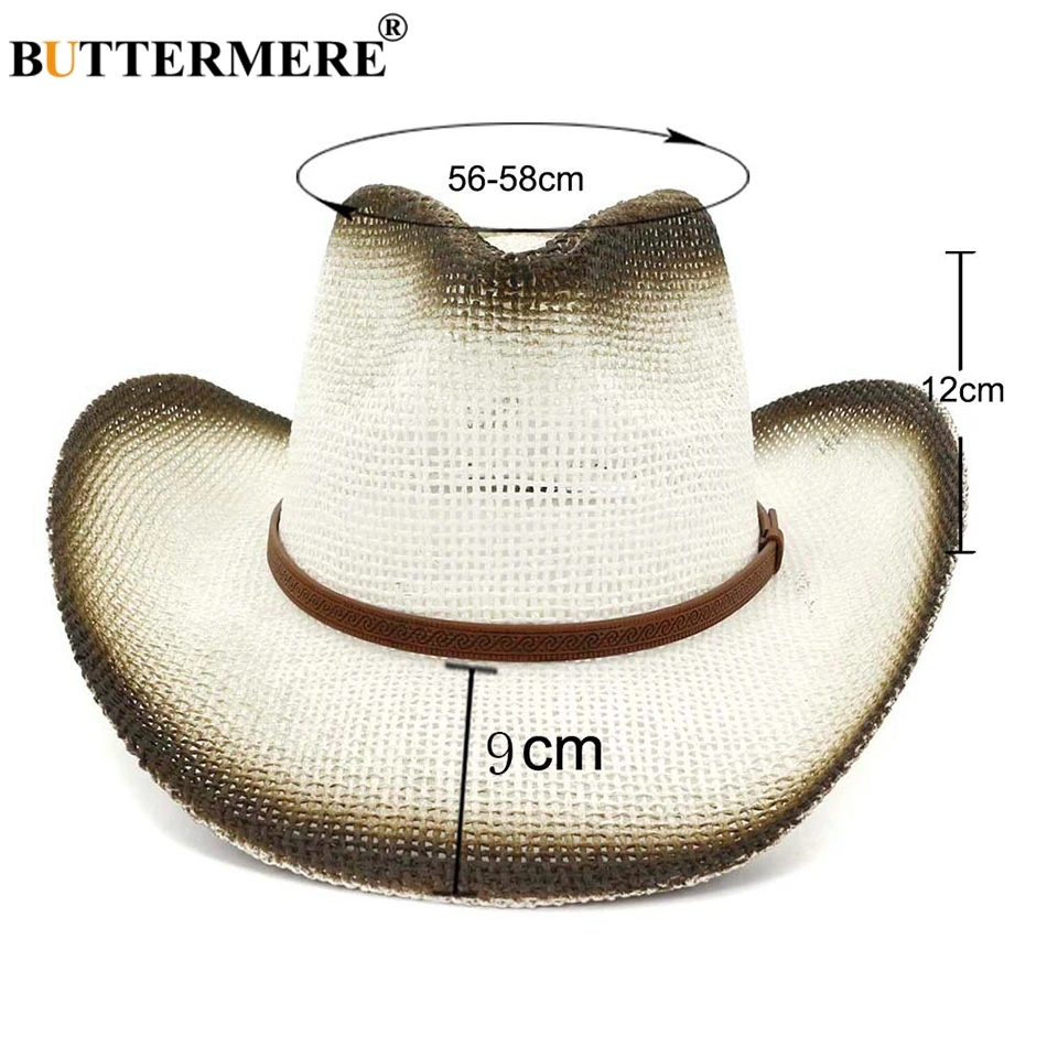 BUTTERMERE, шляпа от солнца, ковбойская Мужская Ретро Белая Летняя соломенная шляпа с поясом, Мужская винтажная брендовая ковбойская джазовая Кепка с широкими полями, шляпы и кепки s