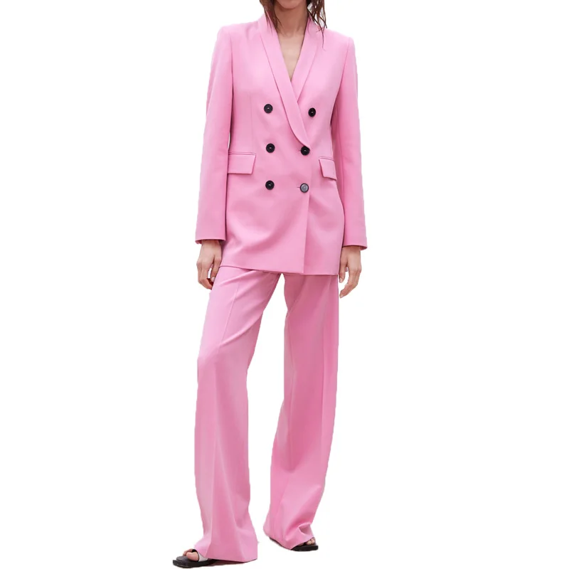 

Spring 2019 casual two piece set top and pants pink womens clothing 2 piece set women long sleeve blazers set