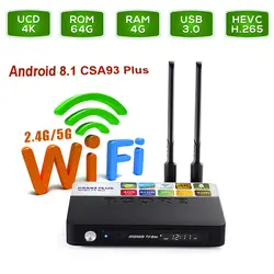 Новые CSA93 плюс Android 8,1 ТВ коробка RK3328 4 ядра Двойной Wi-Fi 2,4 г/5,8 ГГц 3D Bluetooth Smart Media Player USB 3,0 HD Netflix